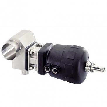 Т-образный пневмоуправляемый мембранный клапан из нержавеющей стали с нулевыми застойными зонами. Возможность использования в регулирующей системе Continuous Classic, тип 8802-DE 2732